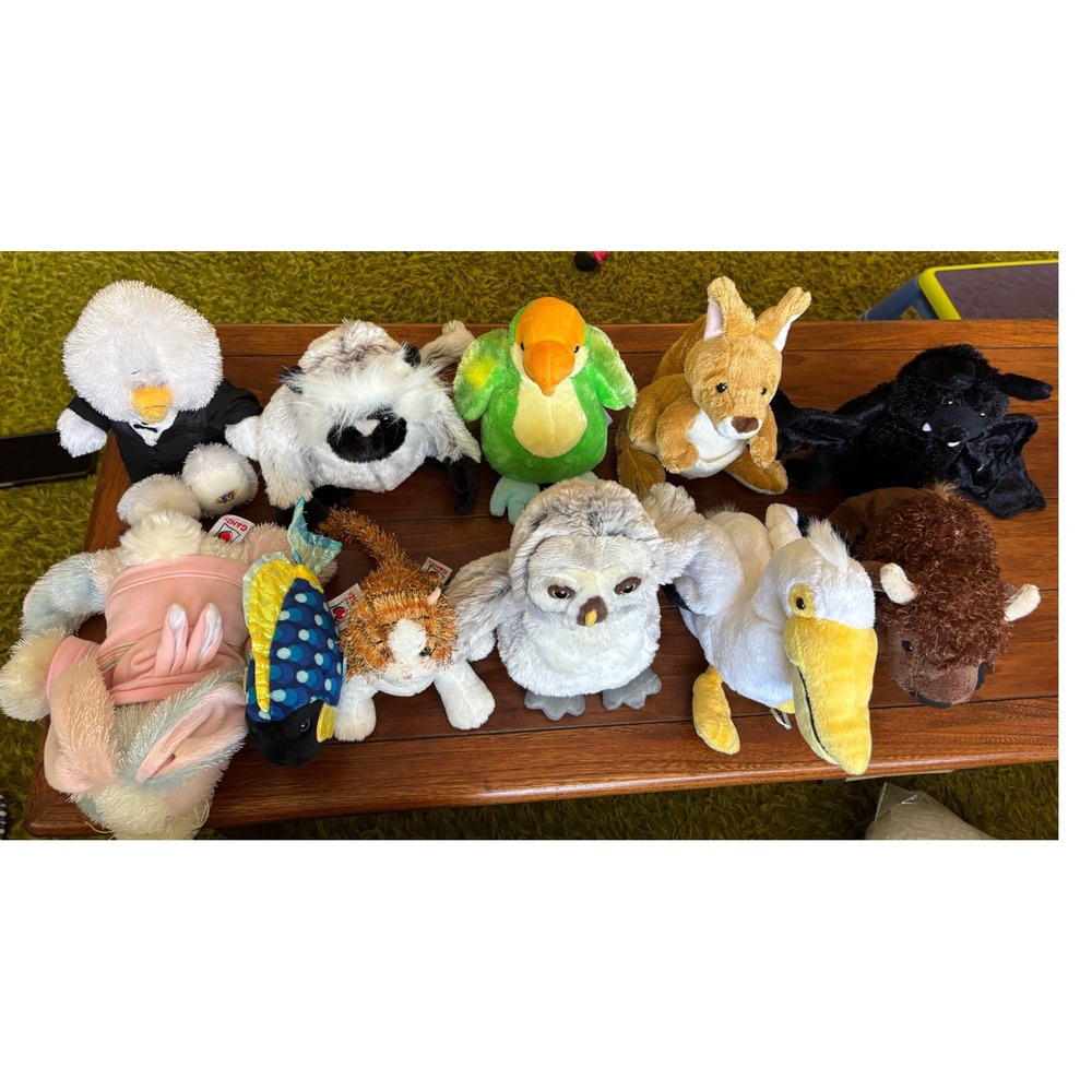 Ganz Webkinz Plush Lot 12 Retired Stuffed Animals Cat Owl Pelican Bat Kangaroo